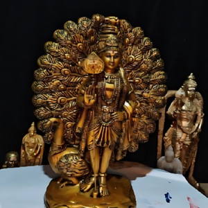 Lord Murugan Statue with Peacock Backdrop