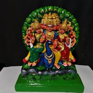 Lord Murugan Arupadai Veedu Statue with Valli and Deivanai