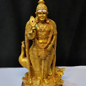 Lord Murugan Gold Finish Statue with Peacock