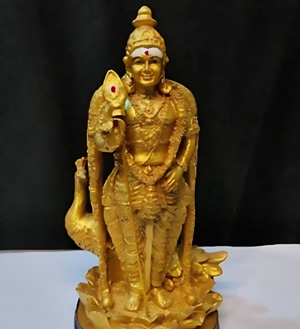 Lord Murugan Gold Finish Statue with Peacock