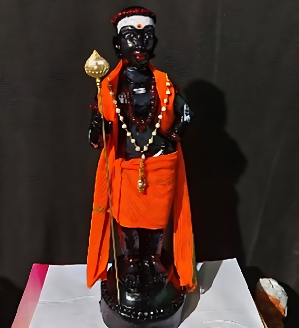 Aandni Murugan Statue – Black Finish with Orange Shawl and Vel